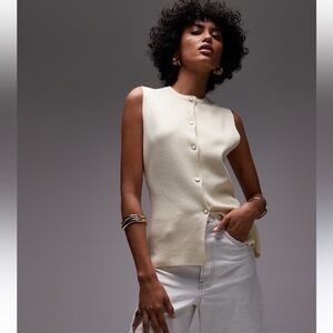 Mango Button Up Knit Vest in Ecru size XS